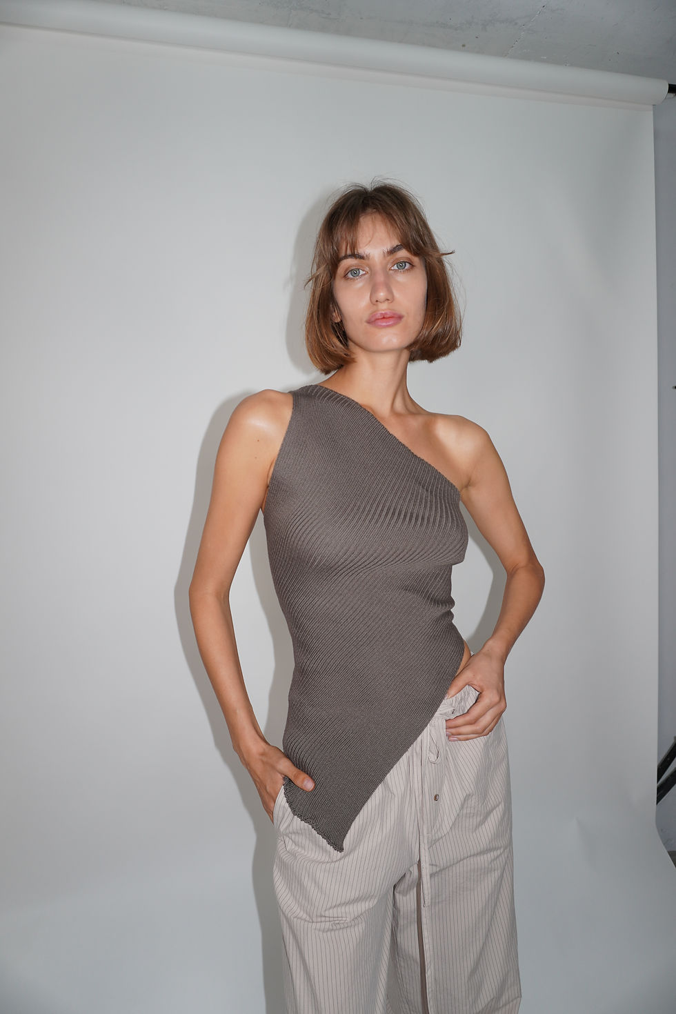 Thumbnail: A-Symmetric Knitted Top | brown