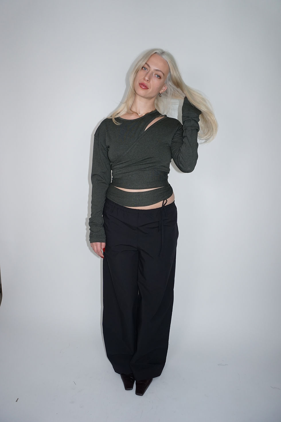 Thumbnail: Cotton pant with belt | Black