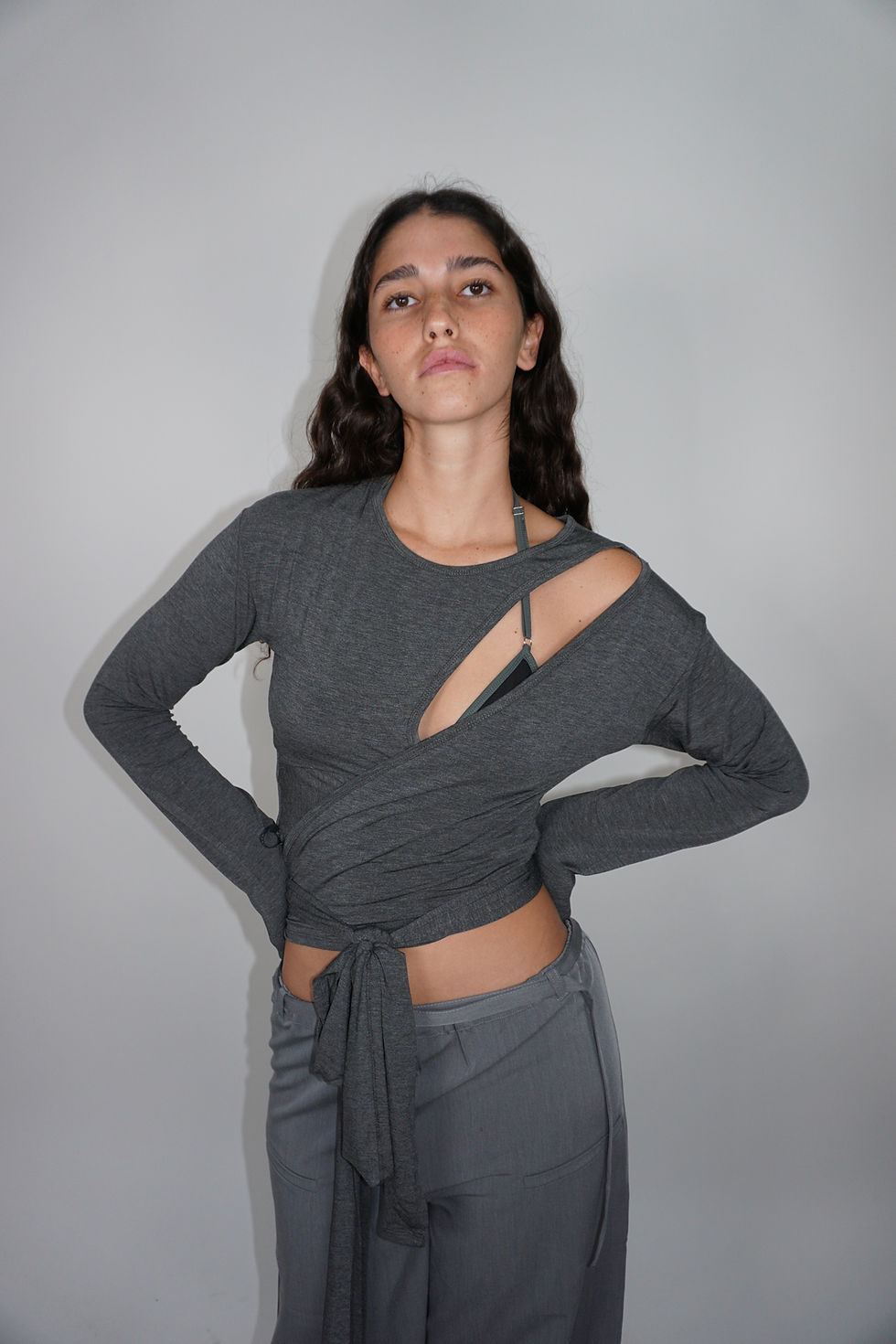 Thumbnail: Double Layer Wrap Shirt | Gray