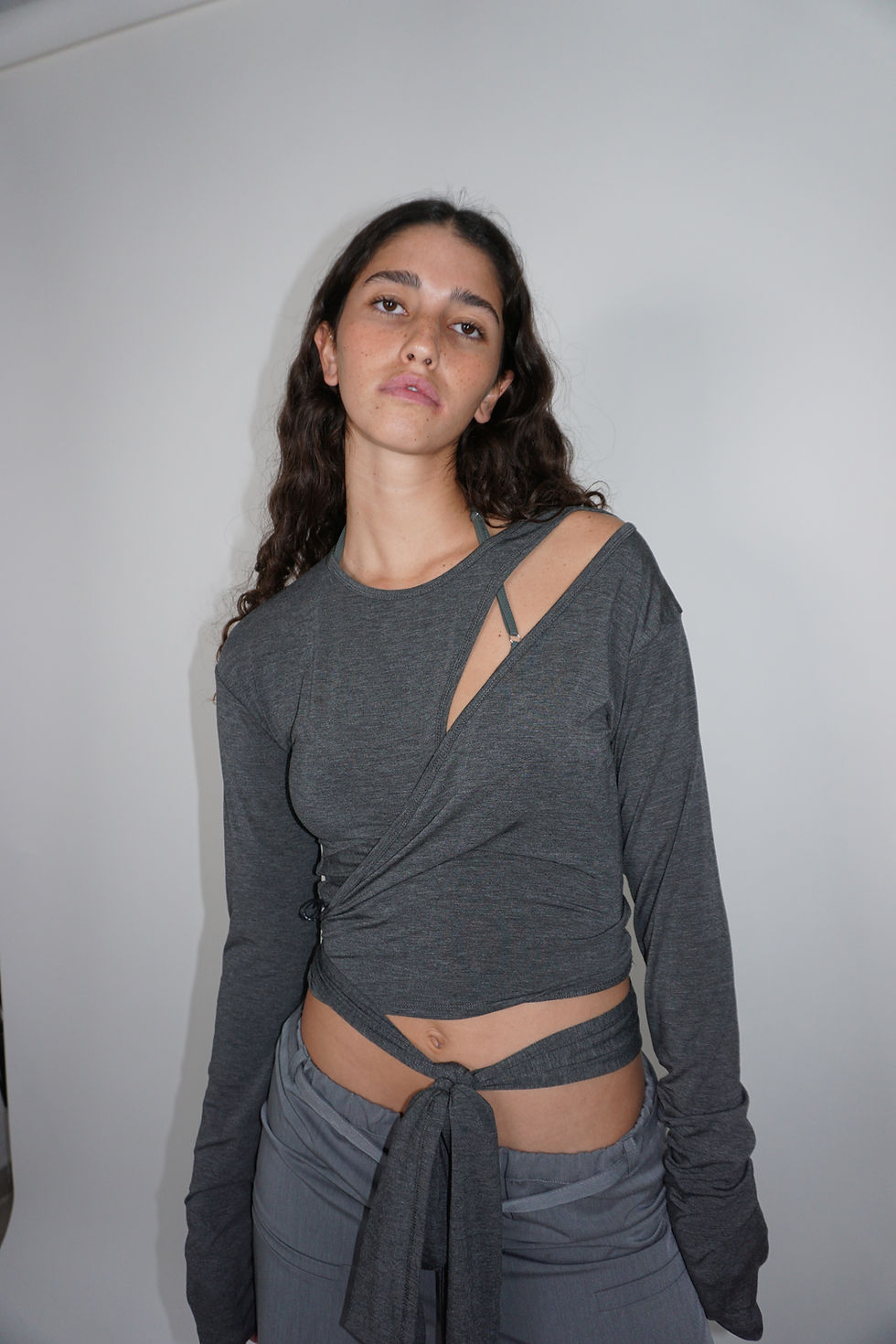 Thumbnail: Double Layer Wrap Shirt | Gray