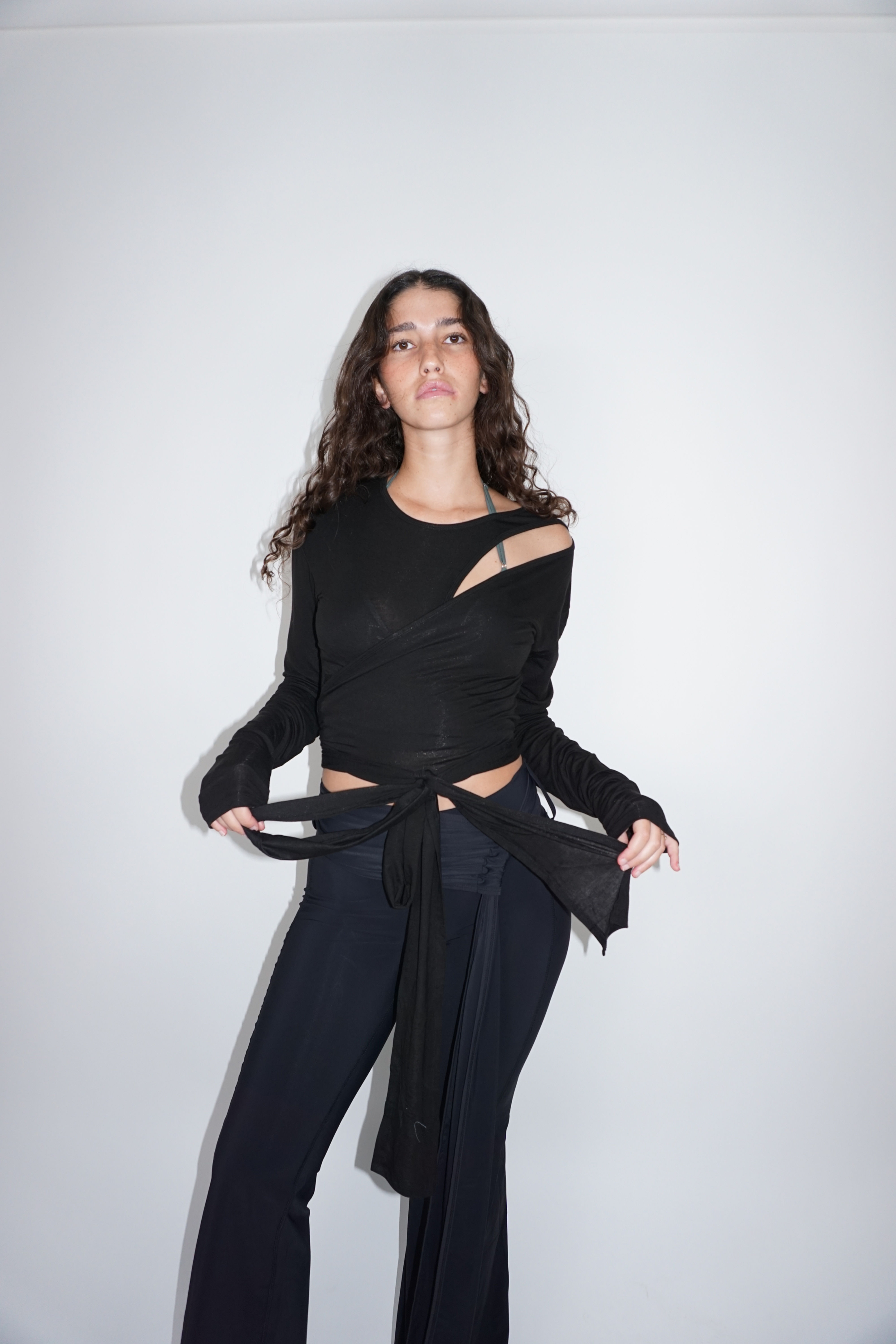 Double Layer Wrap Shirt | Black