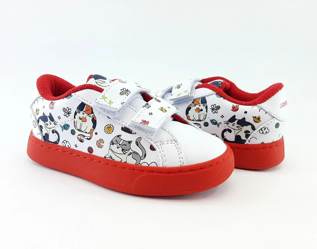 Tenis Estampado Gaticos Blanco Rojo