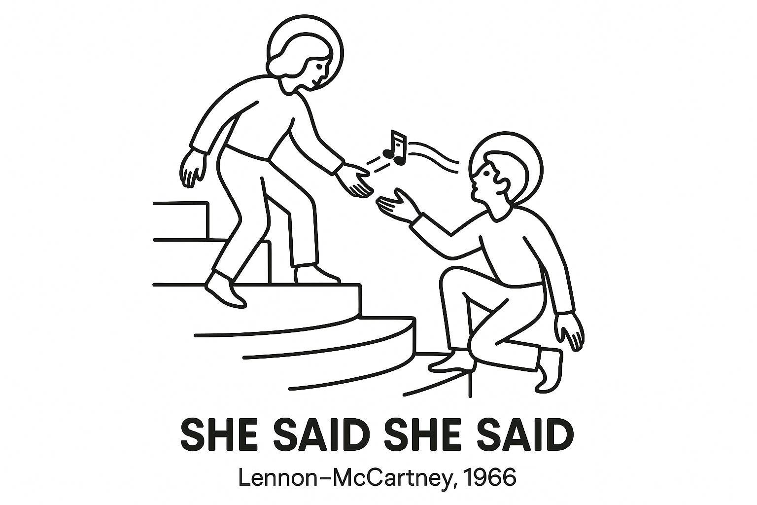 Simple black ink drawing of two figures at different heights on steps, with one reaching down to help the other up, suggesting meeting people where they are