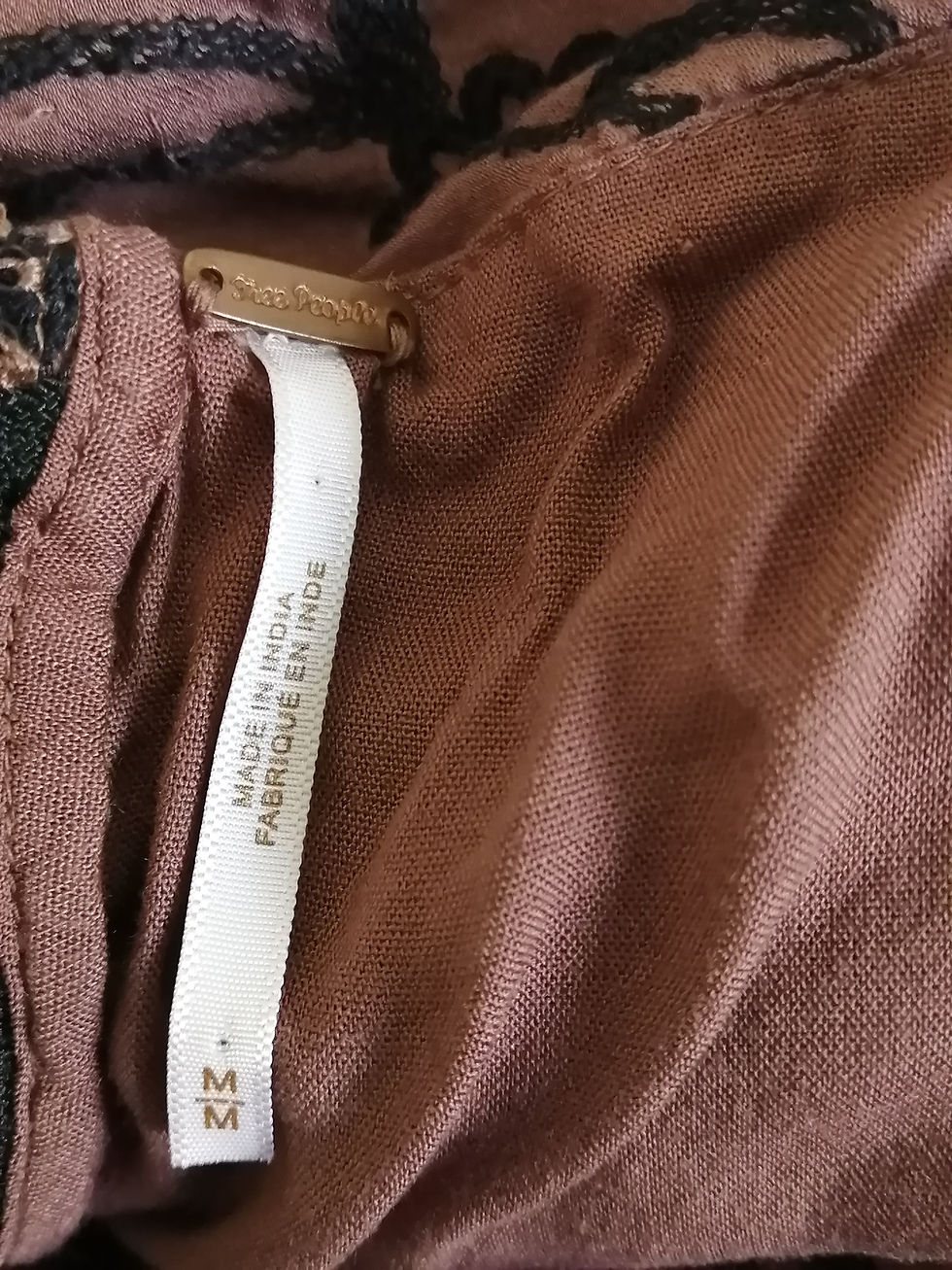 Thumbnail: Free People Brown Linen Blend Top with Black Trim M