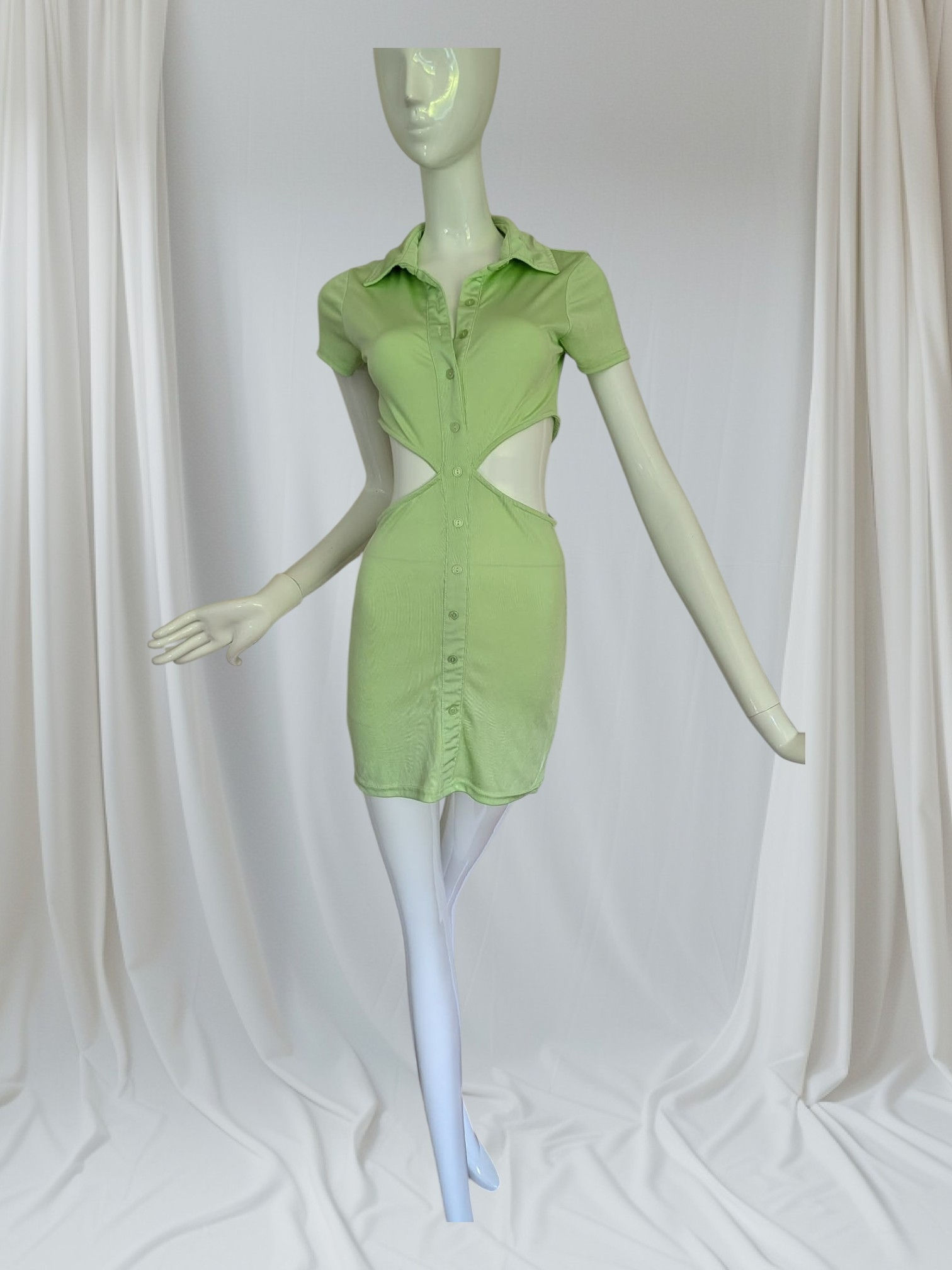 Streetwear Society Pastel Green Cutout Polo Mini Dress S