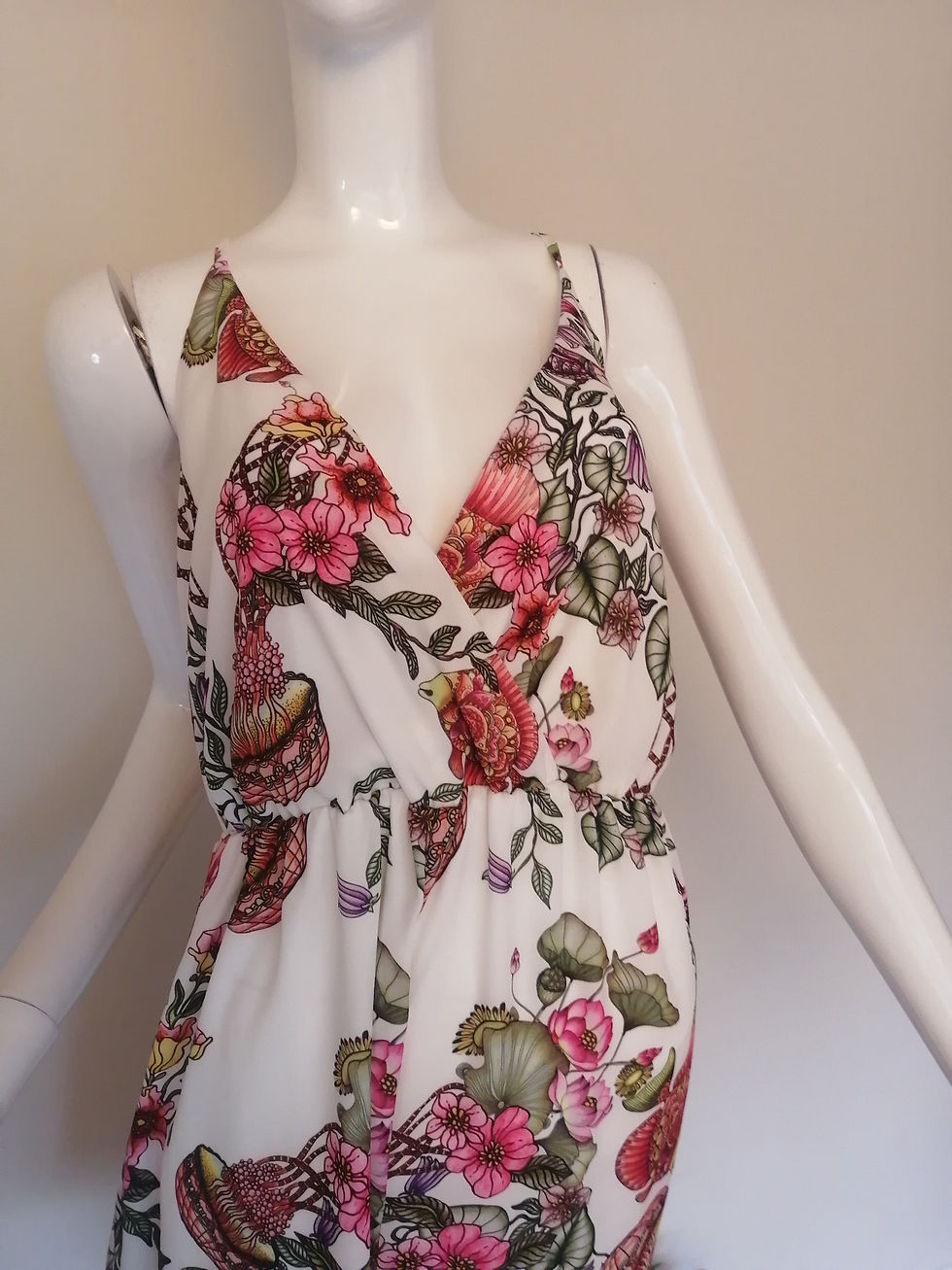 Miniature : Rinascimento White Floral Print Mini Romper  with Pink & Green Accents