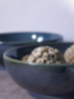 Glazed ceramic serving bowl close-up view