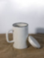 white ceramic minimal coffee mug with lid open