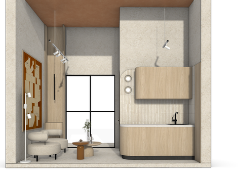 Modern interior with minimalist furniture and neutral tones.