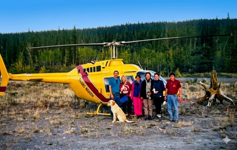 Our safe arrival back at base camp, after heli rescue. Me, with wounded arm in a sling!