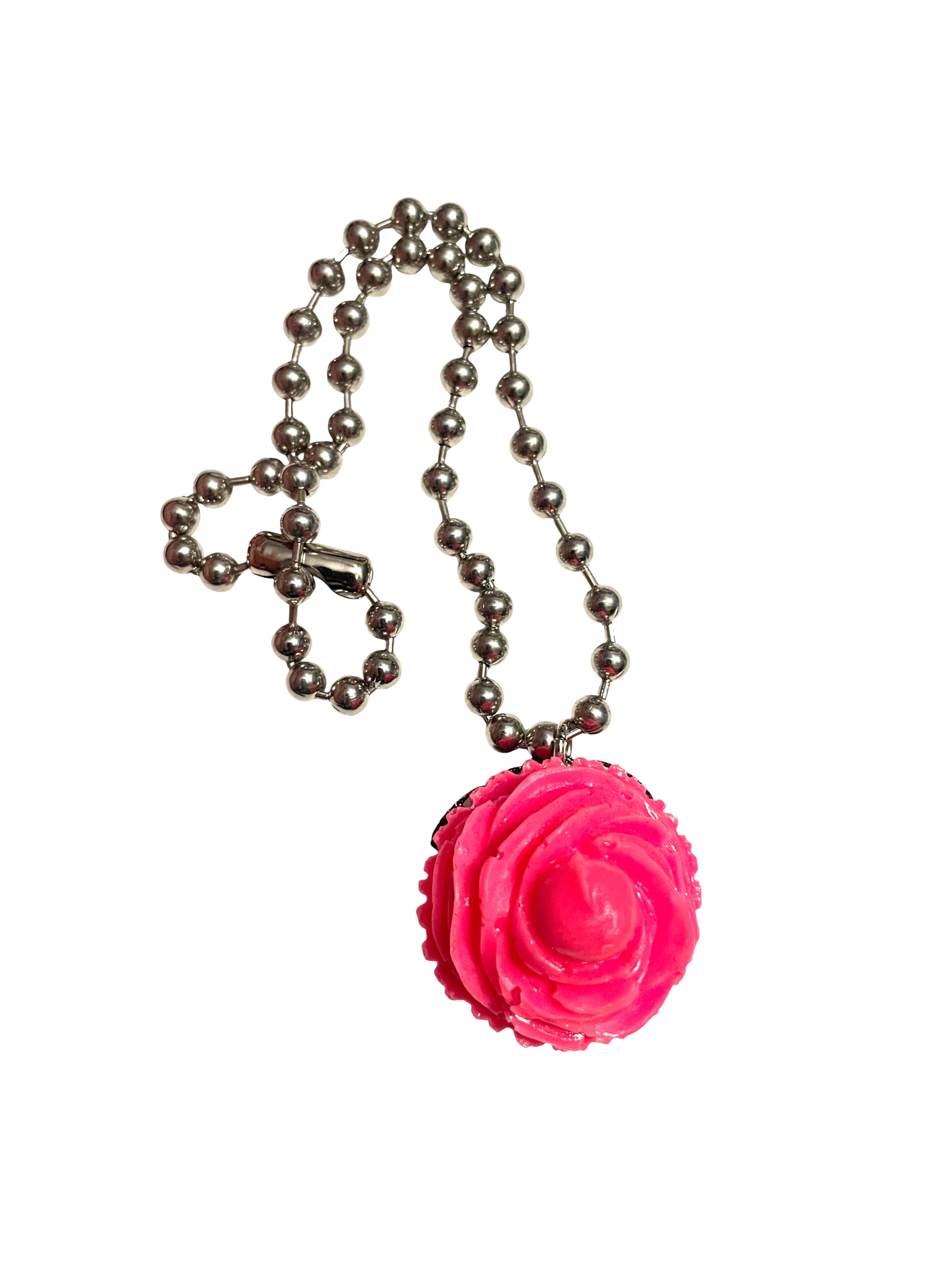Neon Pink Cupcake Necklace