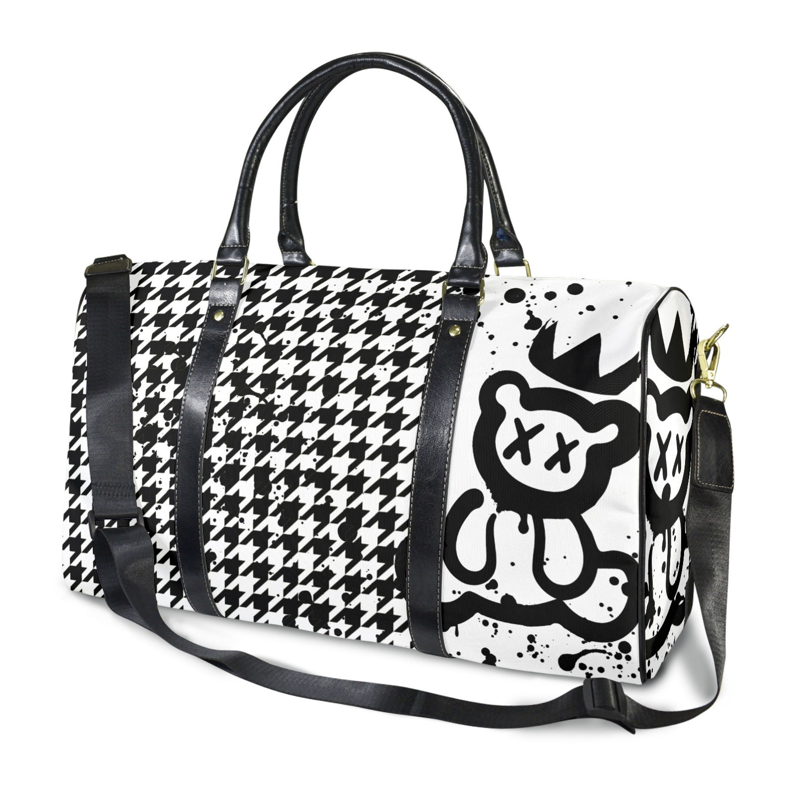 Houndstooth and Bear Duffle Travel Bag
