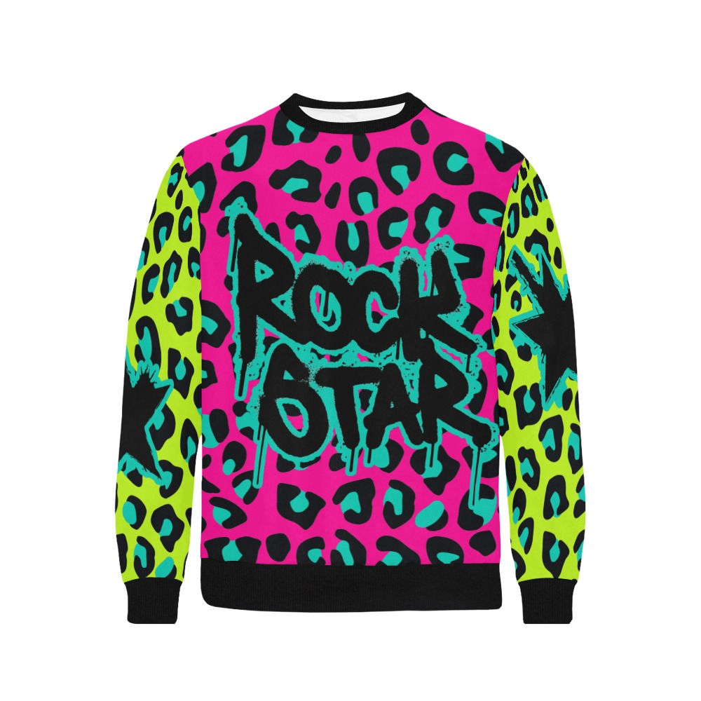 Vauje Hot Pink Teal Neon Rockstar Leopard Sweatshirt