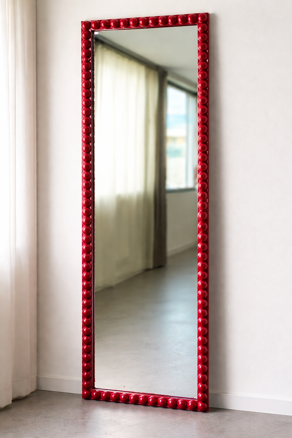 Miniatura: Espelho retangular moldura de bolinha corpo inteiro 0,45x1,50cm vermelho