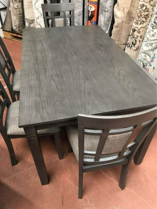 Thumbnail: New 6-Piece Dinning Table and Chair Set with Bench, Gray