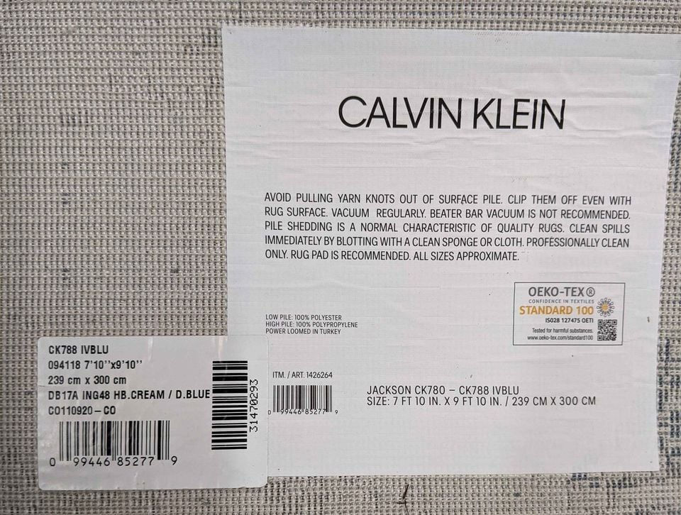 Thumbnail: New Calvin Klein Area Rug, 8' x 10', Blue and Cream