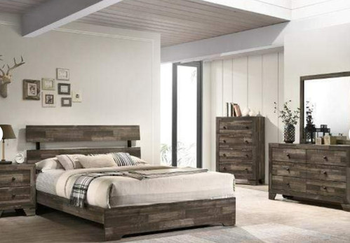 New Rustic Brown Queen Platform Bedroom Set | Home Goods Bargains