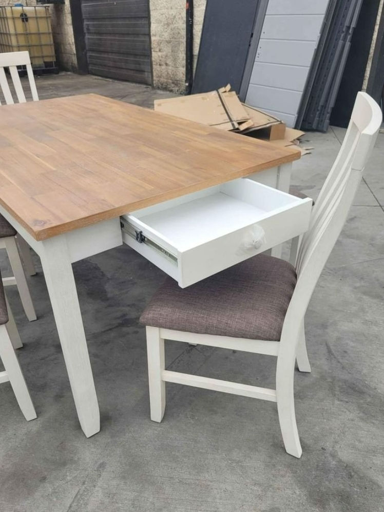 Thumbnail: New 6 PC Dining Room Table Set with Bench, Brown/White