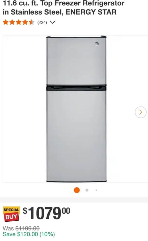 Thumbnail: New GE 11.6 cu. ft. Top Freezer Refrigerator in Stainless Steel, ENERGY STAR