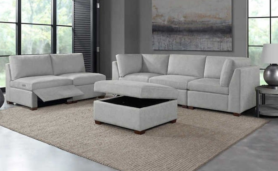 Thumbnail: Thomasville 6-piece Fabric Modular Sectional with Power Footrests , Light Gray