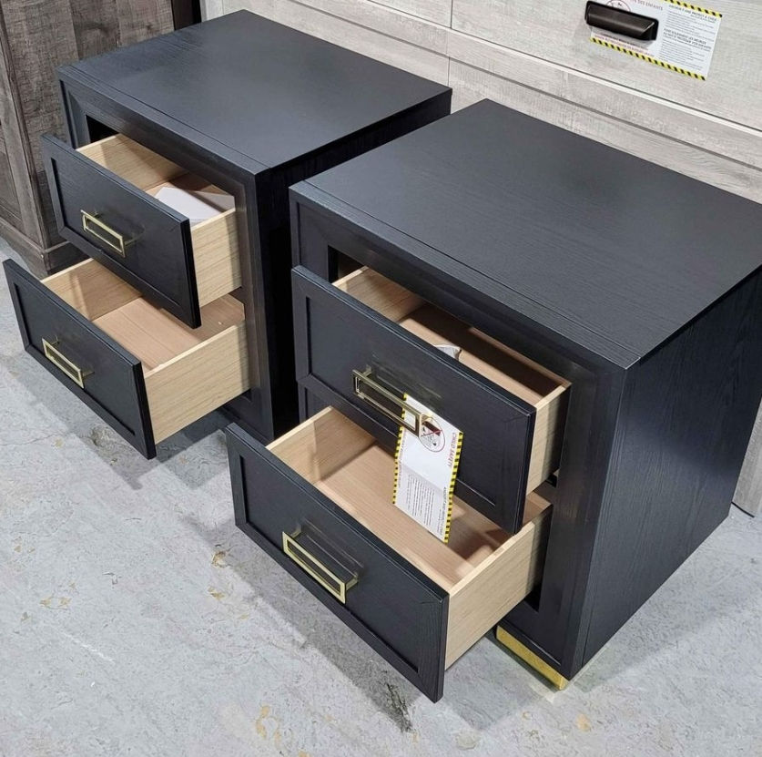 Thumbnail: New Set of 2 New Nightstand With Drawers, Black & Gold