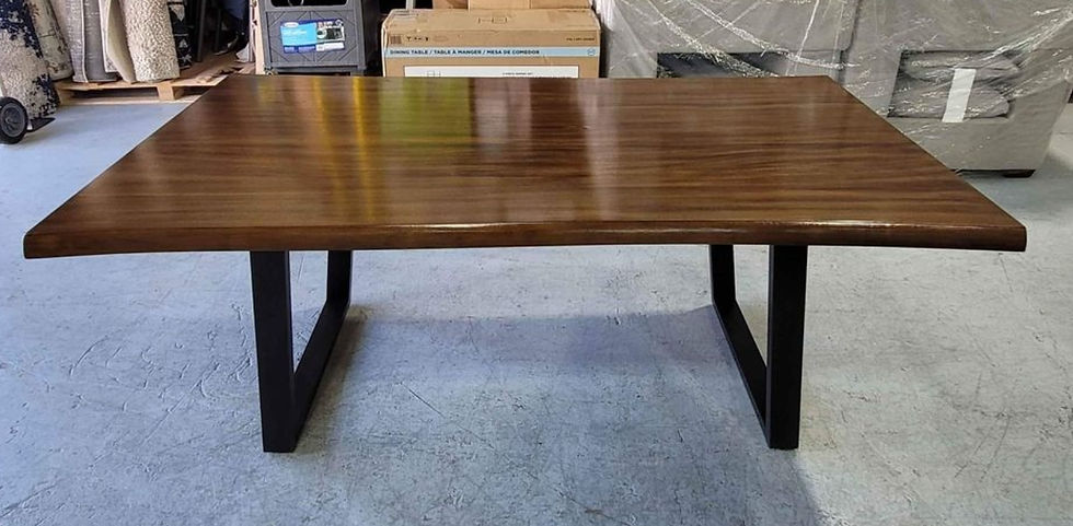 Thumbnail: 76'' Live Edge Mahogany Solids Table, Brown Top And Black Base