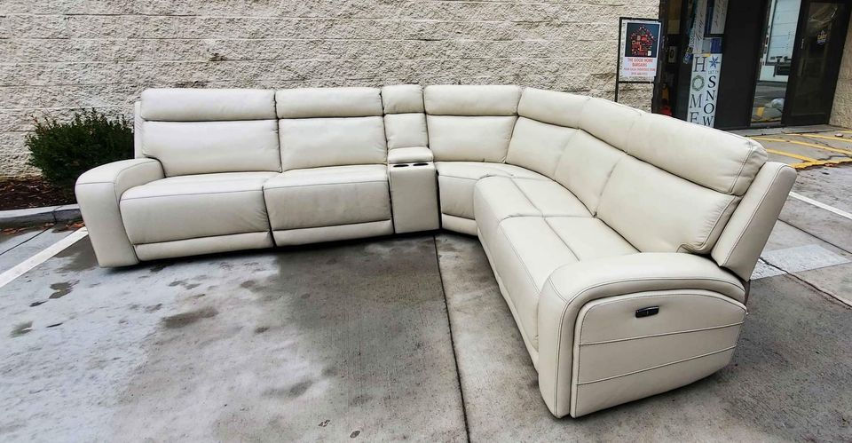 Thumbnail: Leather Power Reclining Sectional with Power Headrests