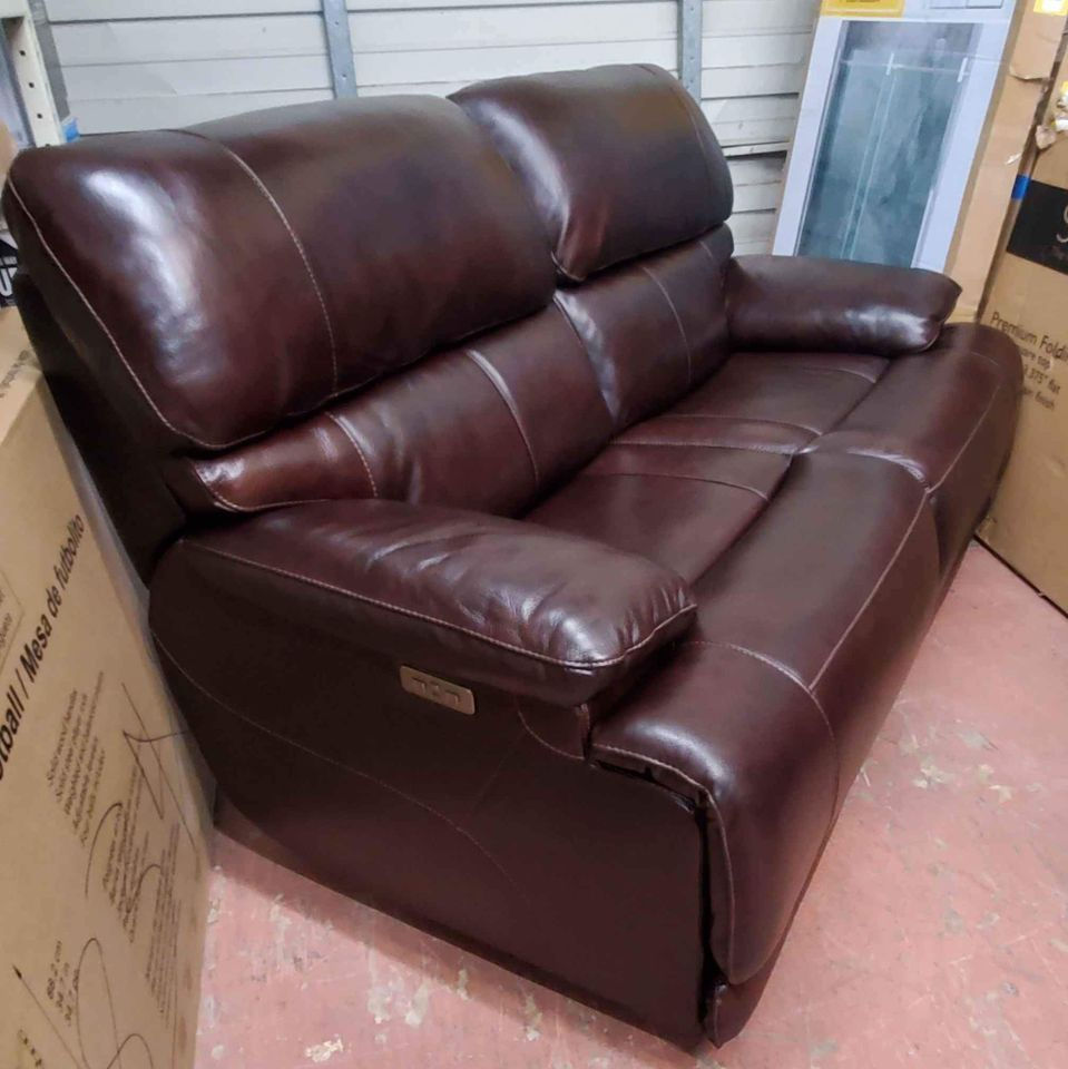 Thumbnail: Like New Power Leather loveseats With Power Headrests, Dark Brown