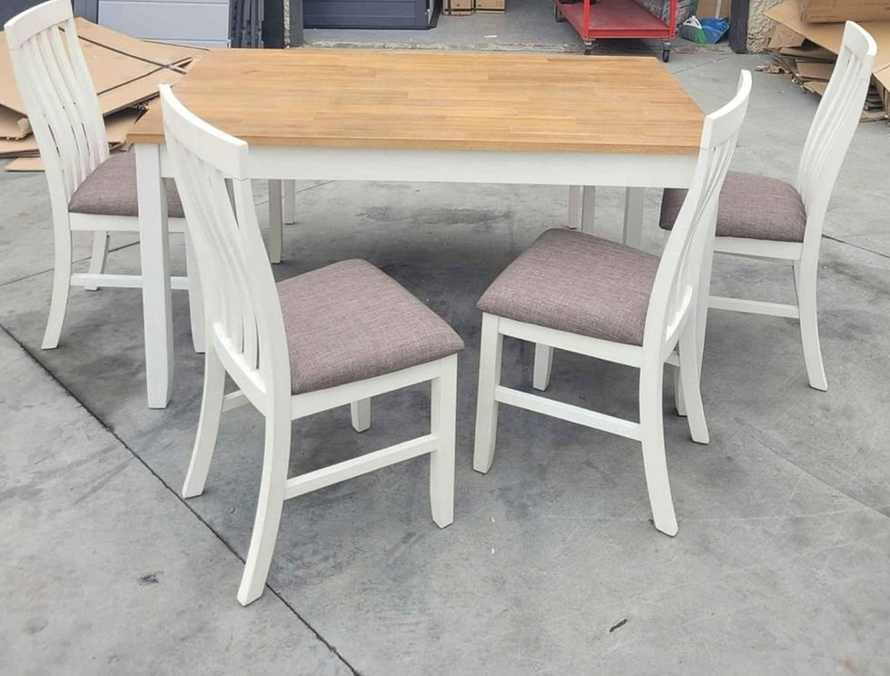 Thumbnail: New 6 PC Dining Room Table Set with Bench, Brown/White
