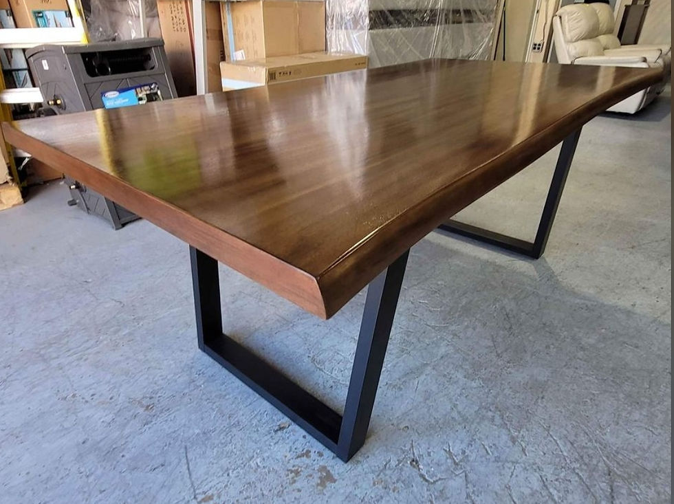Thumbnail: 76'' Live Edge Mahogany Solids Table, Brown Top And Black Base