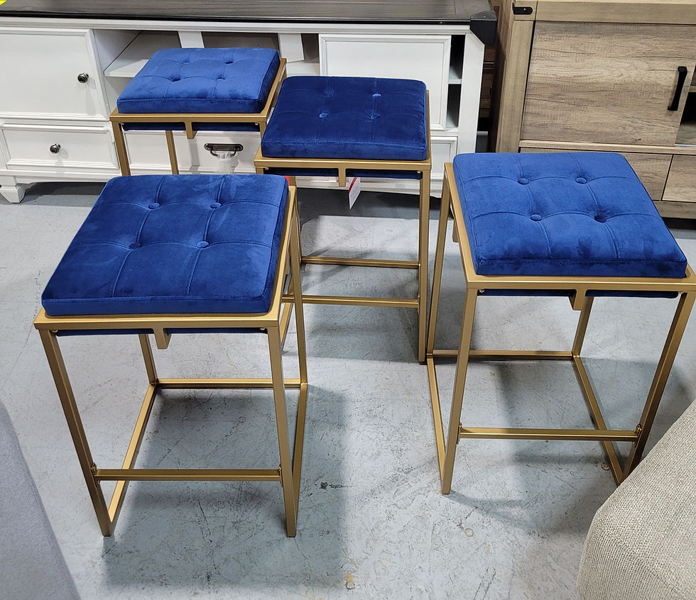 Thumbnail: New Set of 4 Velvet Counter Height Stool, Blue and Gold
