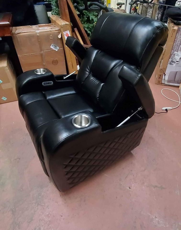 Thumbnail: Bronson Leather Theater Power Recliner with Power Headrest, Black