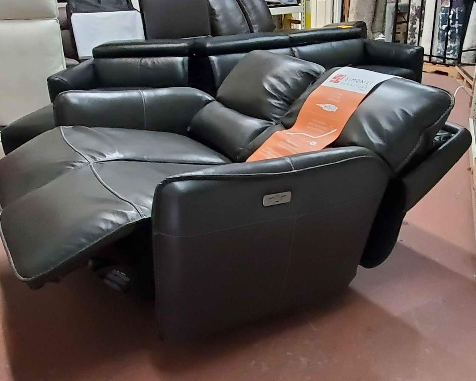 Thumbnail: Leather Power Reclining Loveseat with Power Headrest, Brown
