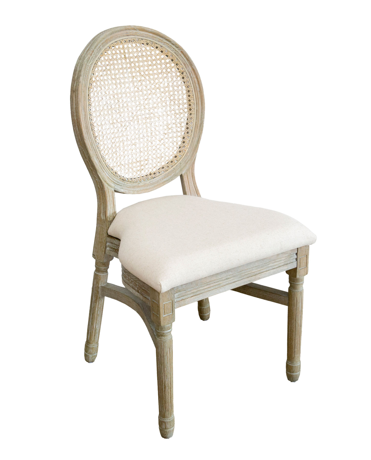 Louis XIV Stonewash Wood Rattan Chair