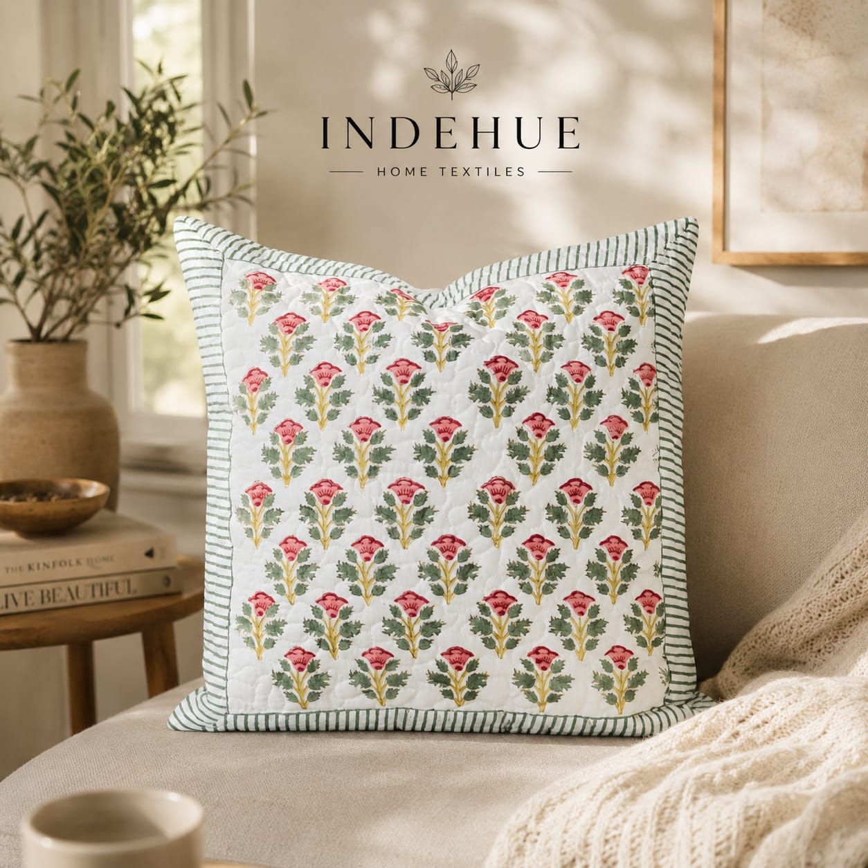 Block Printed Quilted Cushion Covers