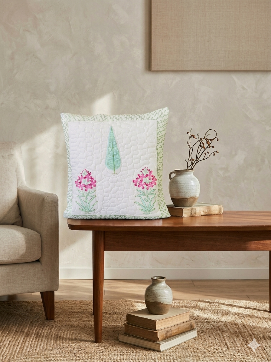 Block Printed Quilted Cushion Covers