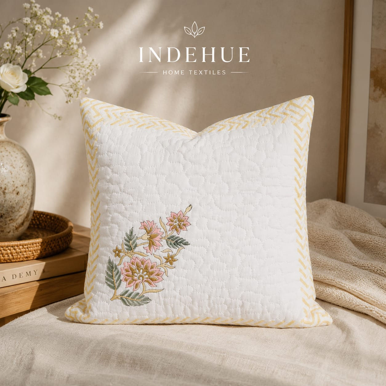 Block Printed Quilted Cushion Covers