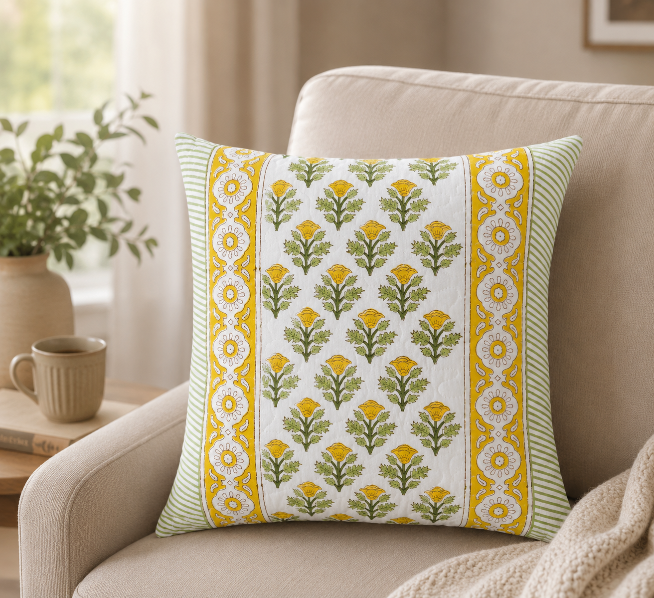 Block Printed Quilted Cushion Covers