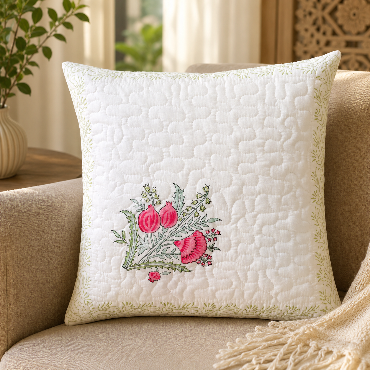 Block Printed Quilted Cushion Covers