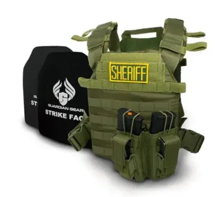 Tactical vest with SHERIFF patch and ballistic plate