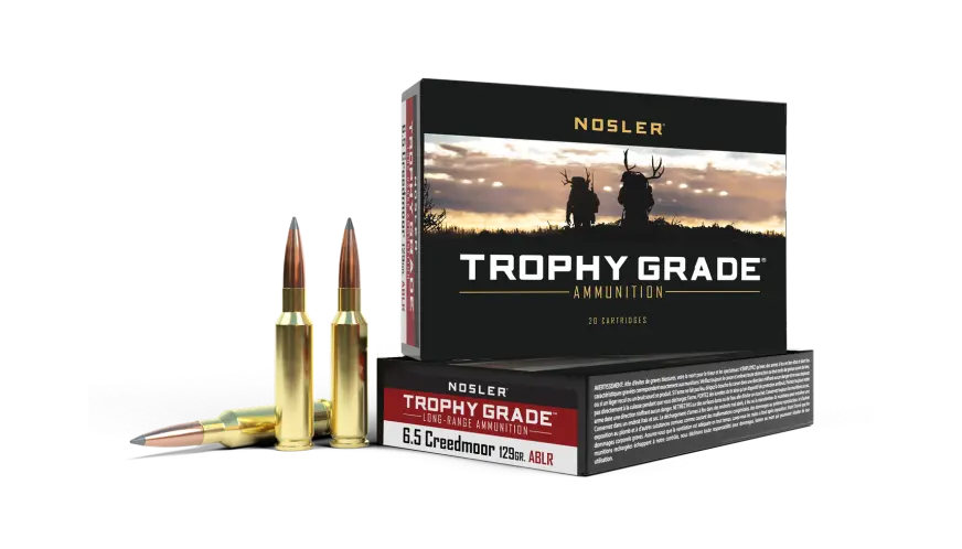 Nosler Trophy Grade ammunition boxes and cartridges