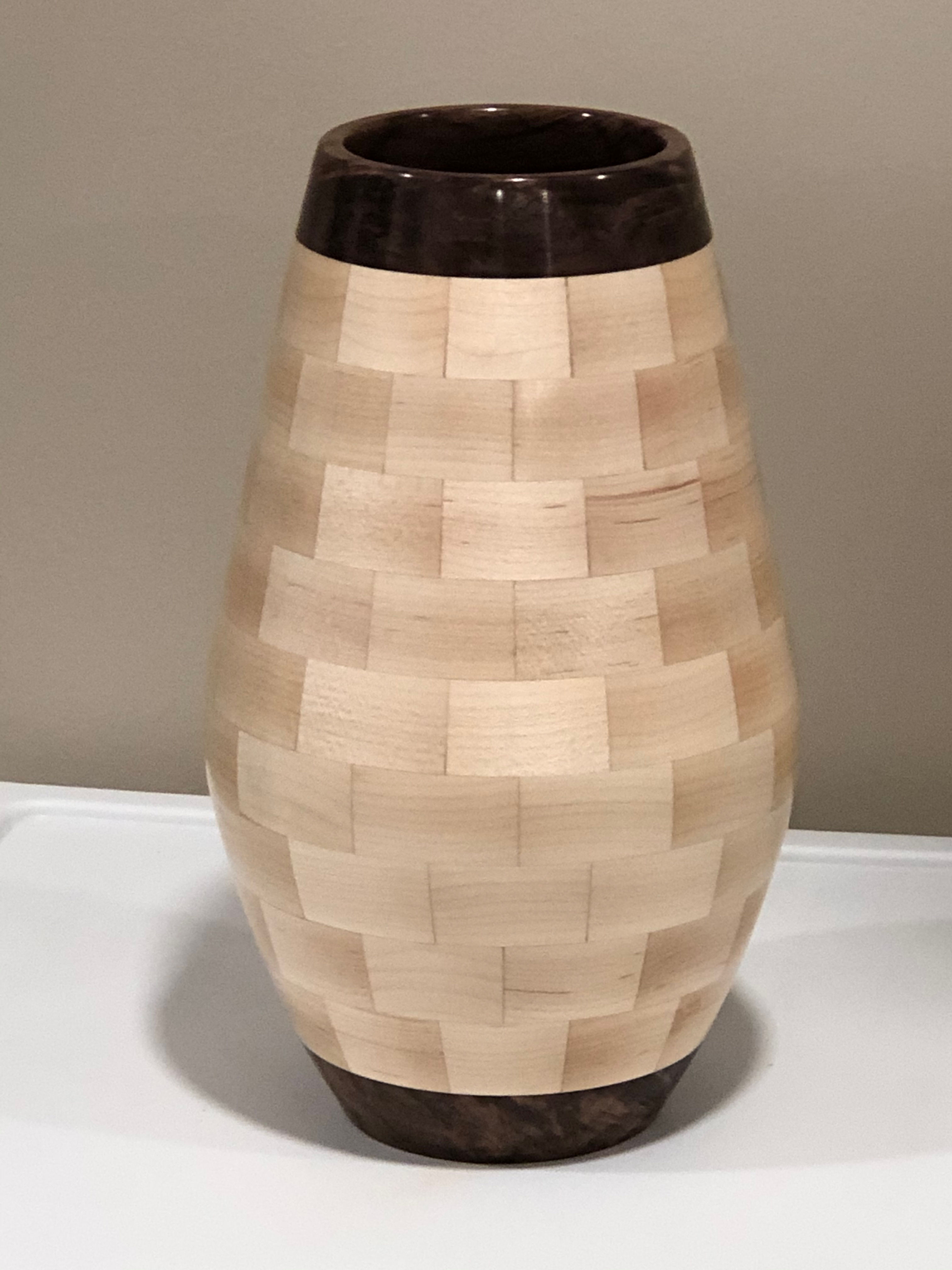 110-piece segmented maple and walnut vase
