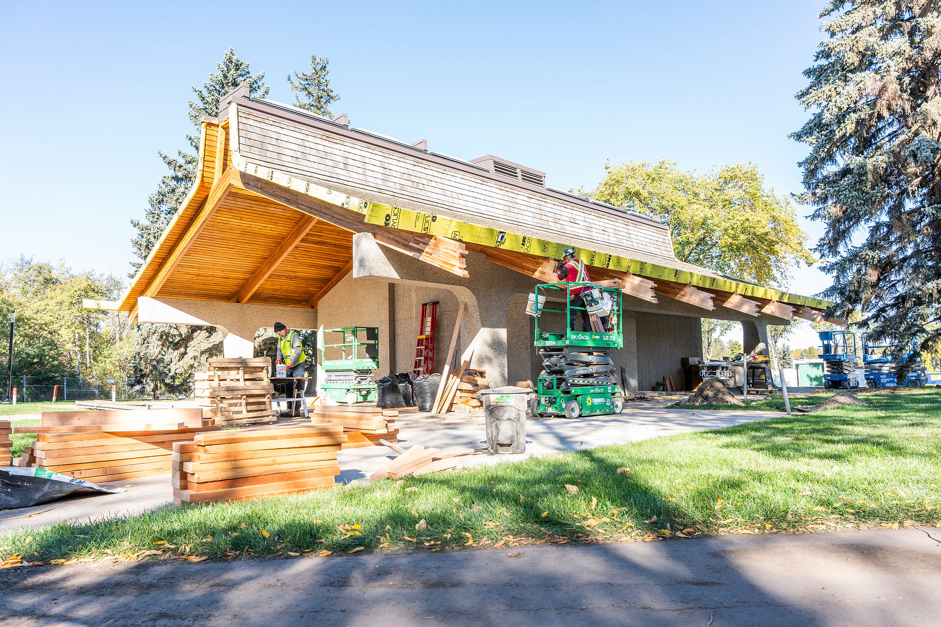 William Hawrelak Park shelter under construction.