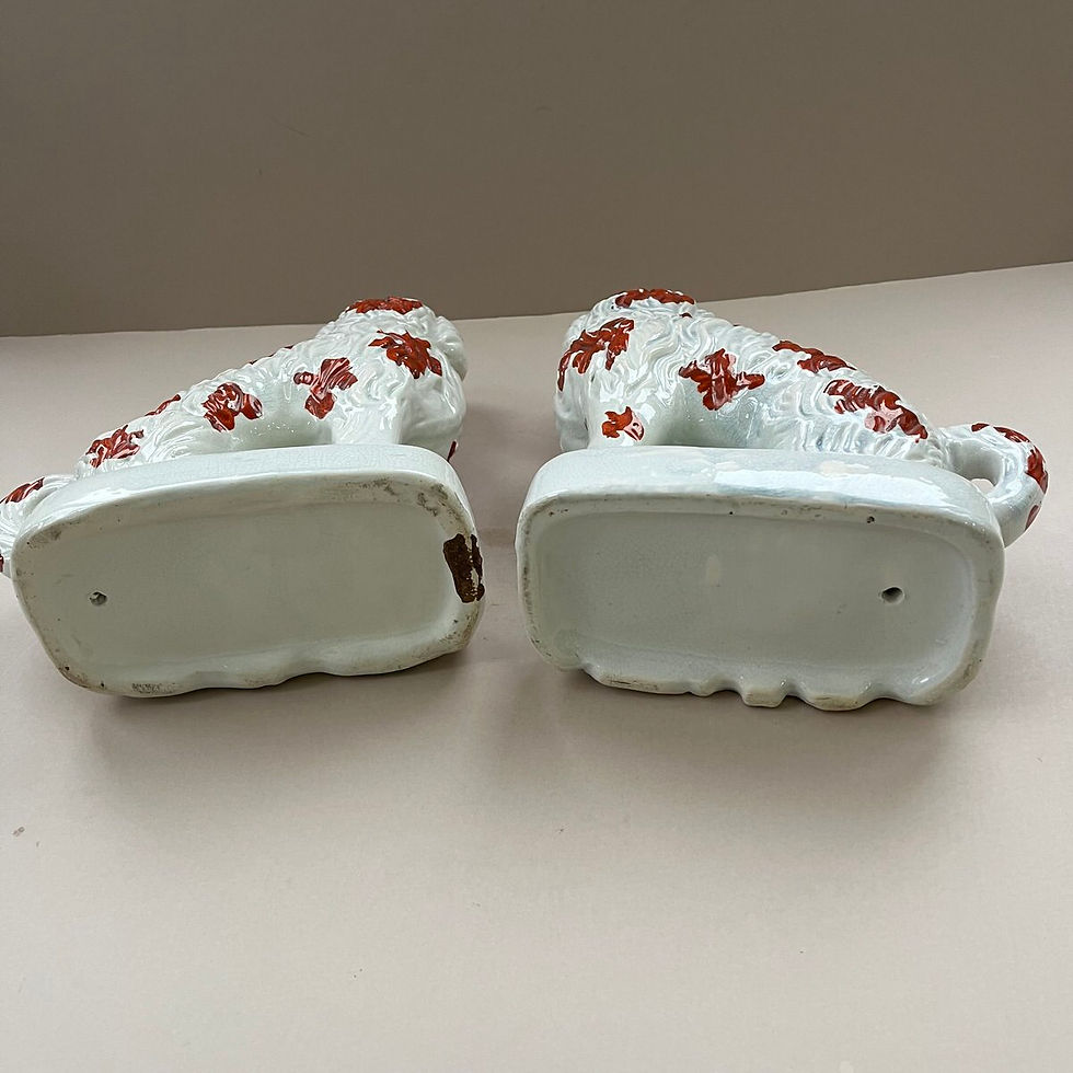 Thumbnail: SUPERB RARE PAIR 19THC. STAFFORDSHIRE PIPE SMOKING DOGS Ref# 5059