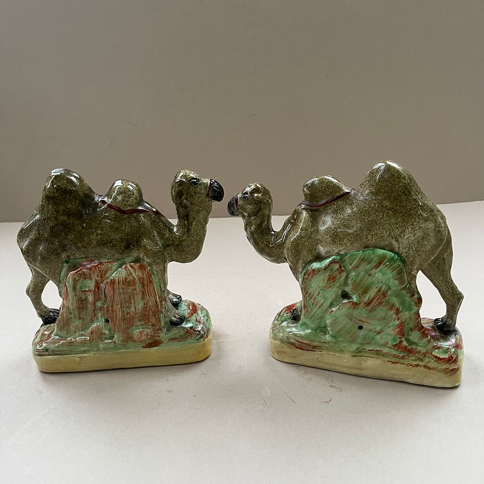 Thumbnail: Rare pair 19thc. STAFFORDSHIRE CAMELS Ref # 5066