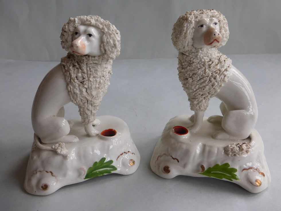 Pair 19thc. Staffordshire Quill Holders of Poodles. Ref # 4627