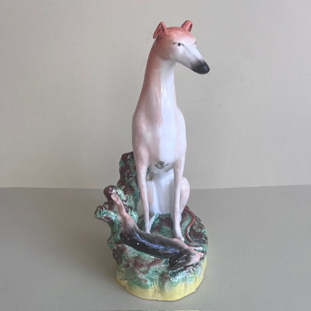 Thumbnail: SUPERB 19THC. STAFFORDSHIRE GREYHOUND REF # 5221