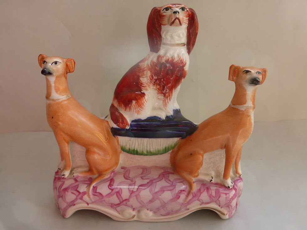 Rare 19thc. Staffordshire Spaniel & Greyhound Group Ref # 4549