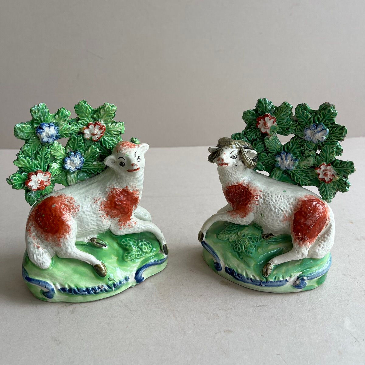 Pair of 19thc. Pearlware Staffordshire EWE & RAM Ref # 5116