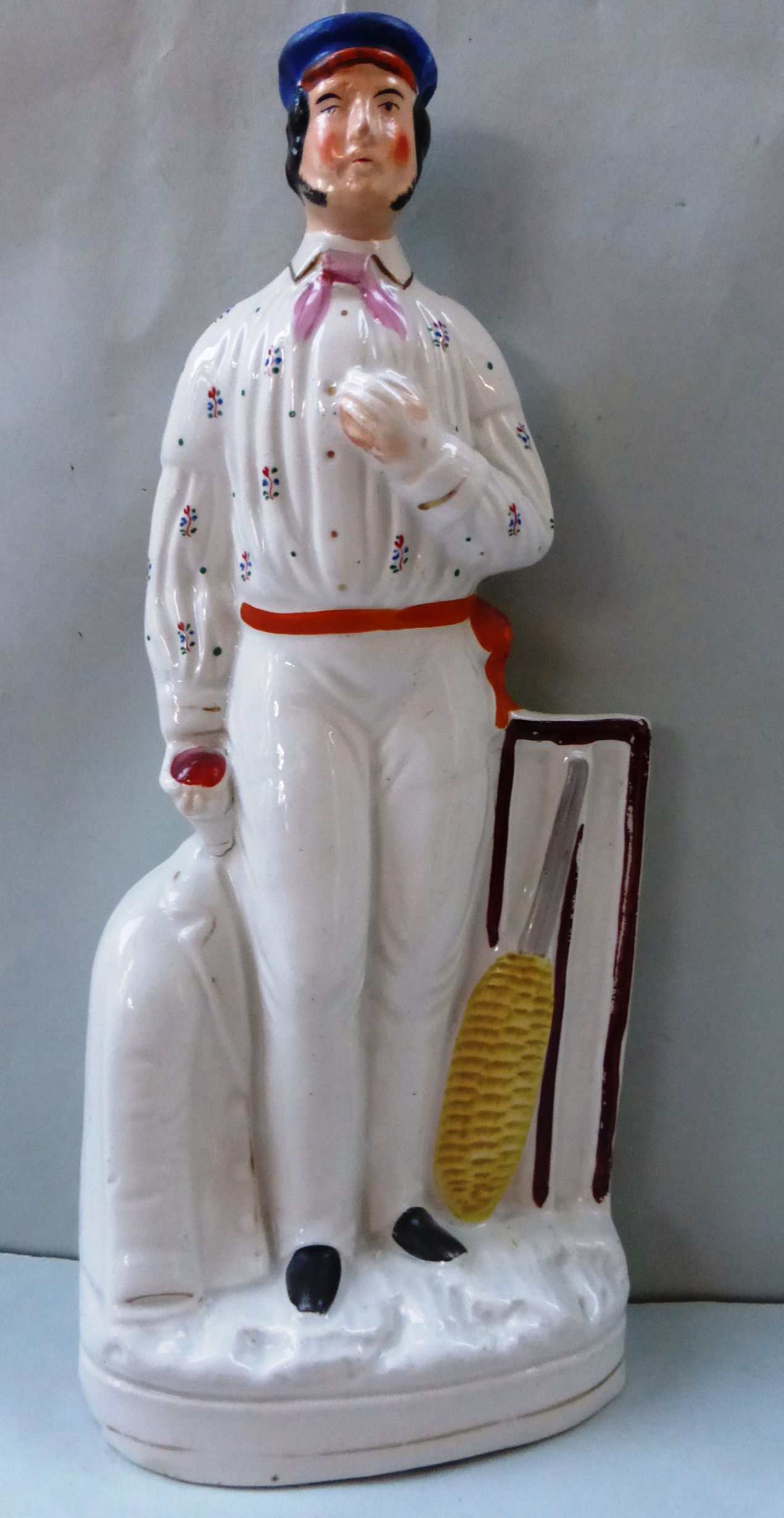 RARE 19THC STAFFORDSHIRE CRICKETING FIGURE OF AN UNIDENTIFIED BOWLER